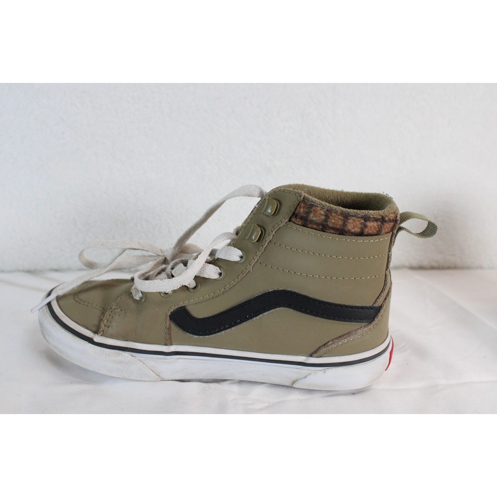 Vans Sk8-Hi MTE Olive Green Leather High Top Sneakers Plaid Collar Mens Kids 2 - Picture 5 of 14